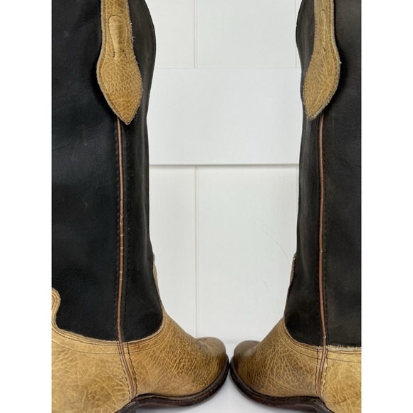 Vintage Leather Cowboy Boots Womens 6.5M Made in USA Black & Tan Western‎ - Picture 9 of 15